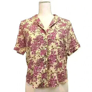 Heartloom Ivory Flowered Button Up "Pajama Style"  & "Cottage Core" Top Size XS